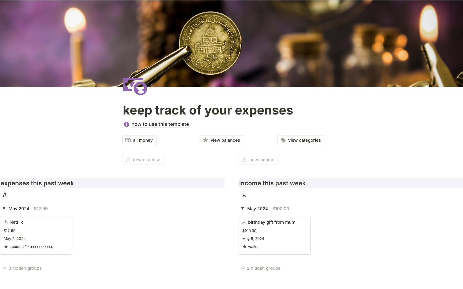 A template preview for keep track of your expenses