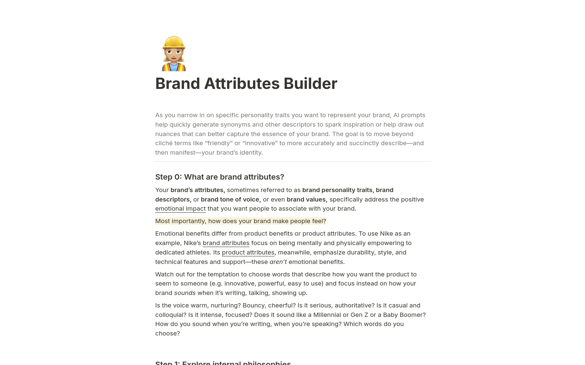 Vista previa de plantilla para Brand Attributes Builder