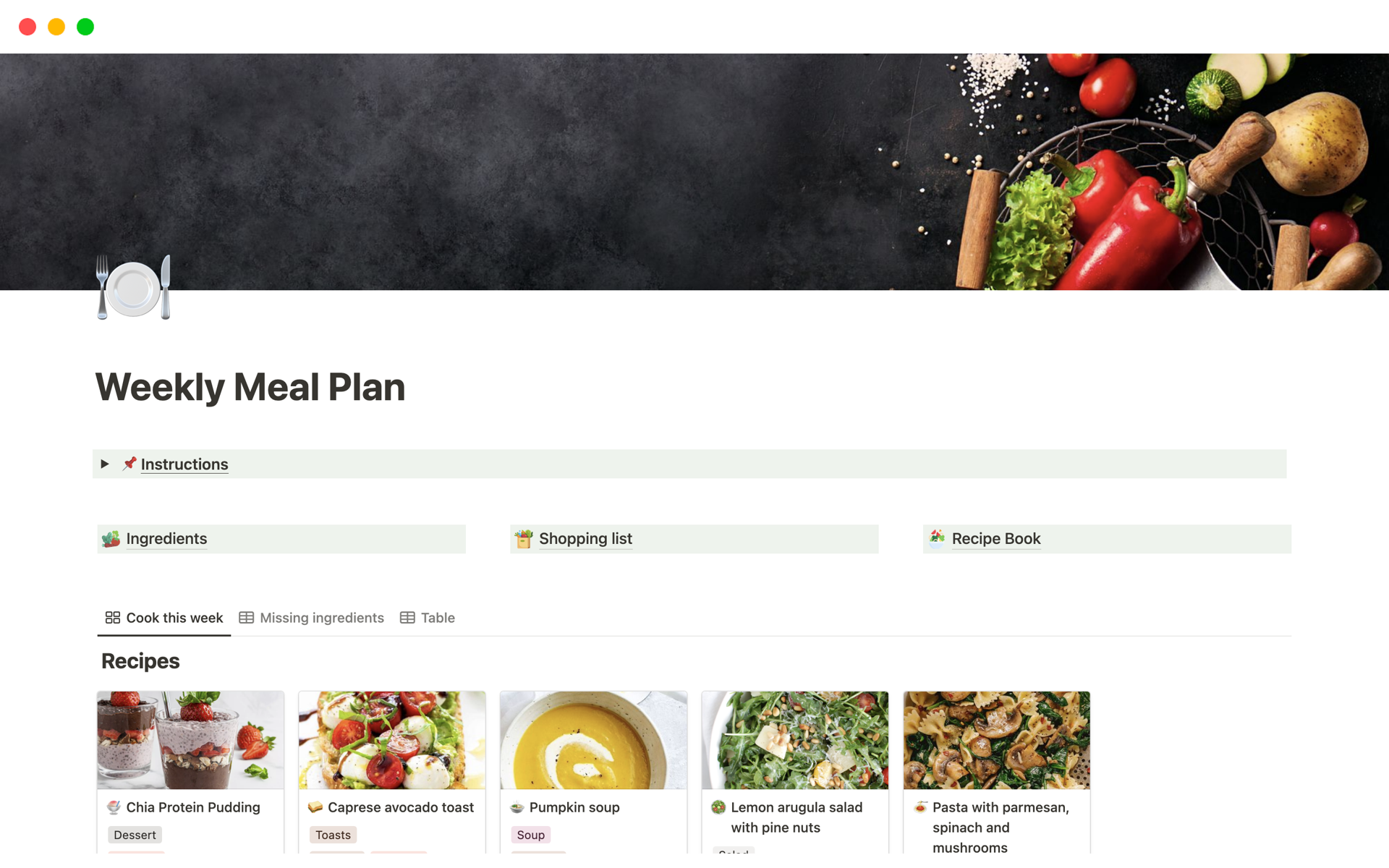 A template preview for Weekly Meal Plan