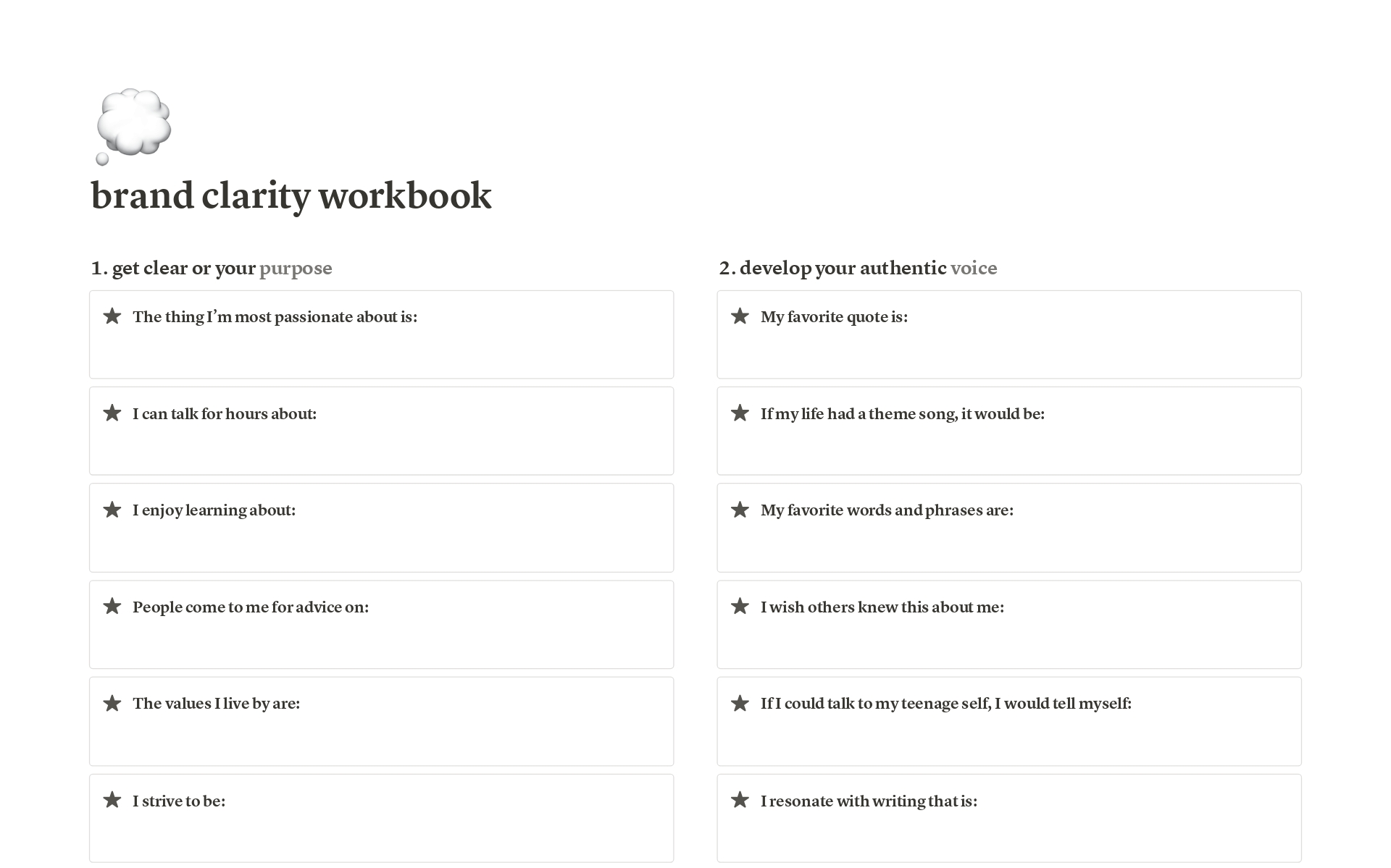 Vista previa de una plantilla para Brand Clarity Workbook