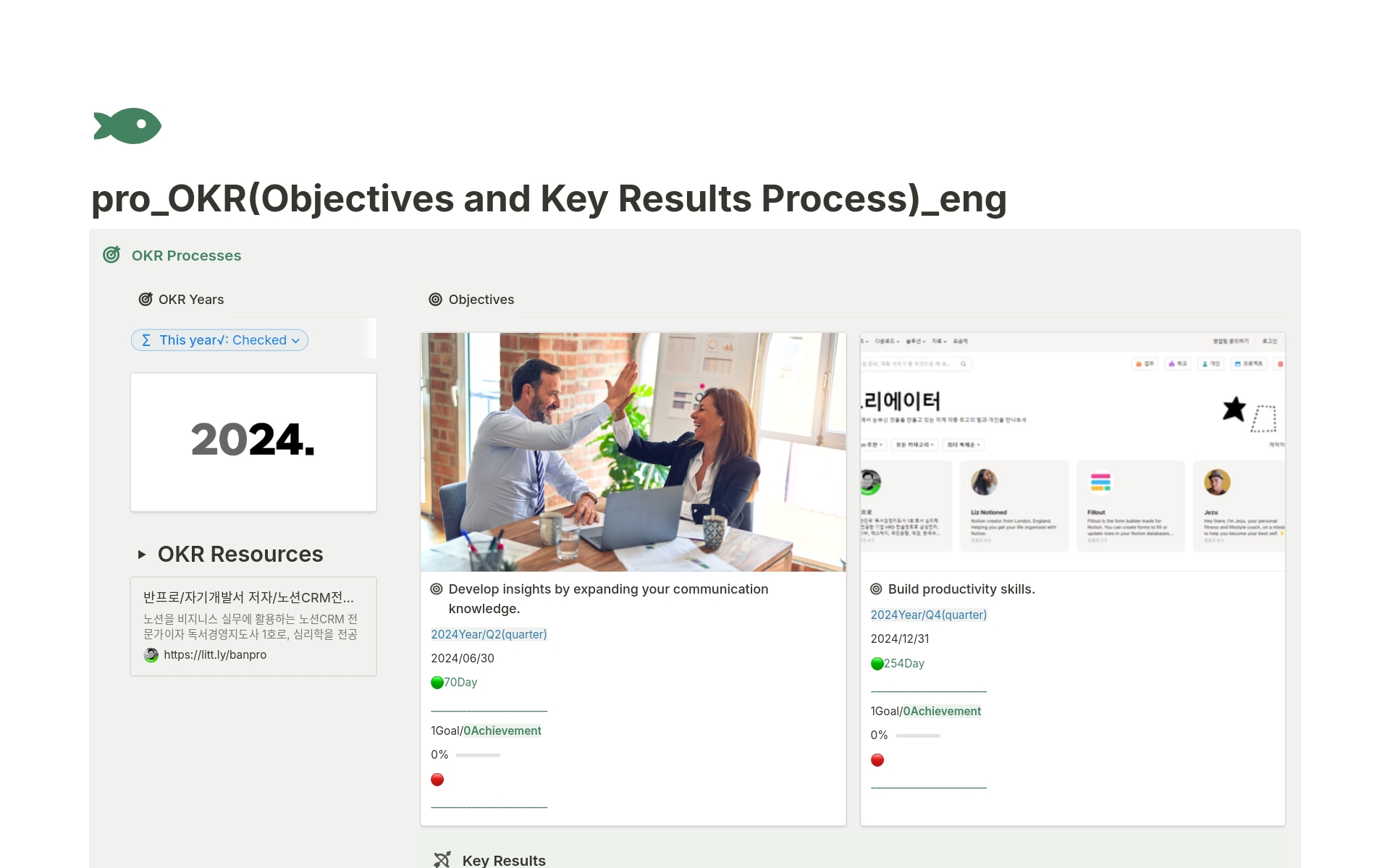A template preview for pro_OKR(Objectives and Key Results Process)_eng
