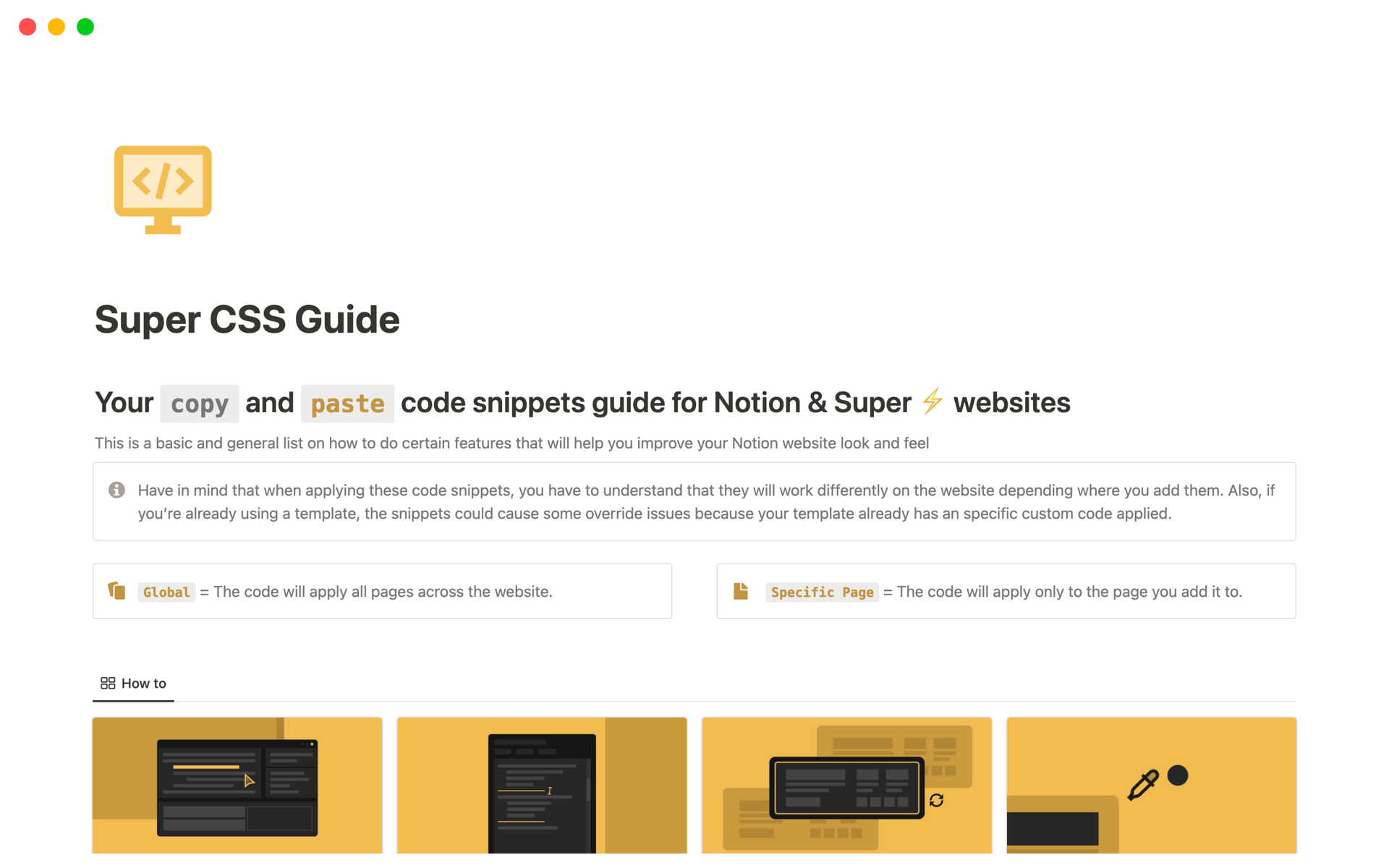 A template preview for Super CSS Guide