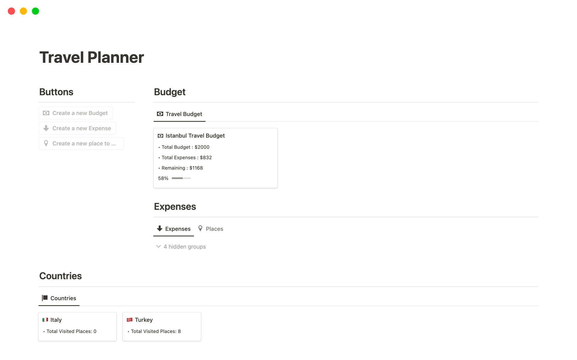 Wanderlust Travel Planner Notion Template
