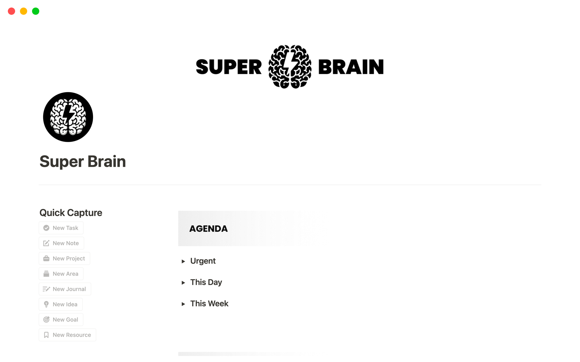 A template preview for Super Brain - The Ultimate Second Brain