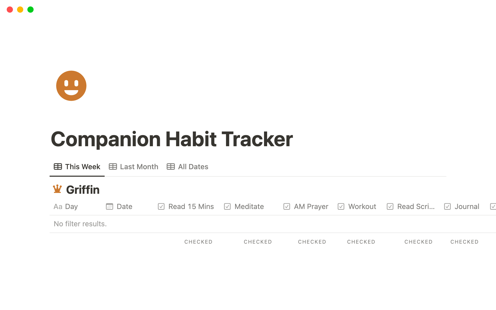 Uma prévia do modelo para Companion Habit Tracker