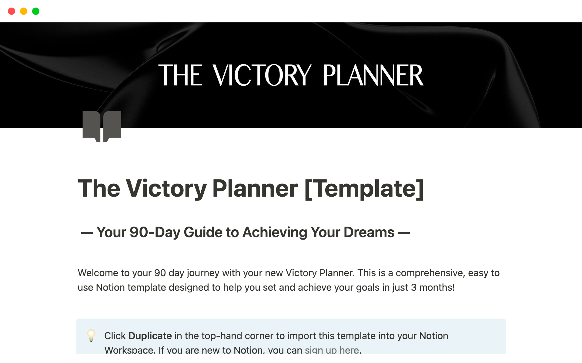 A template preview for The Victory Planner