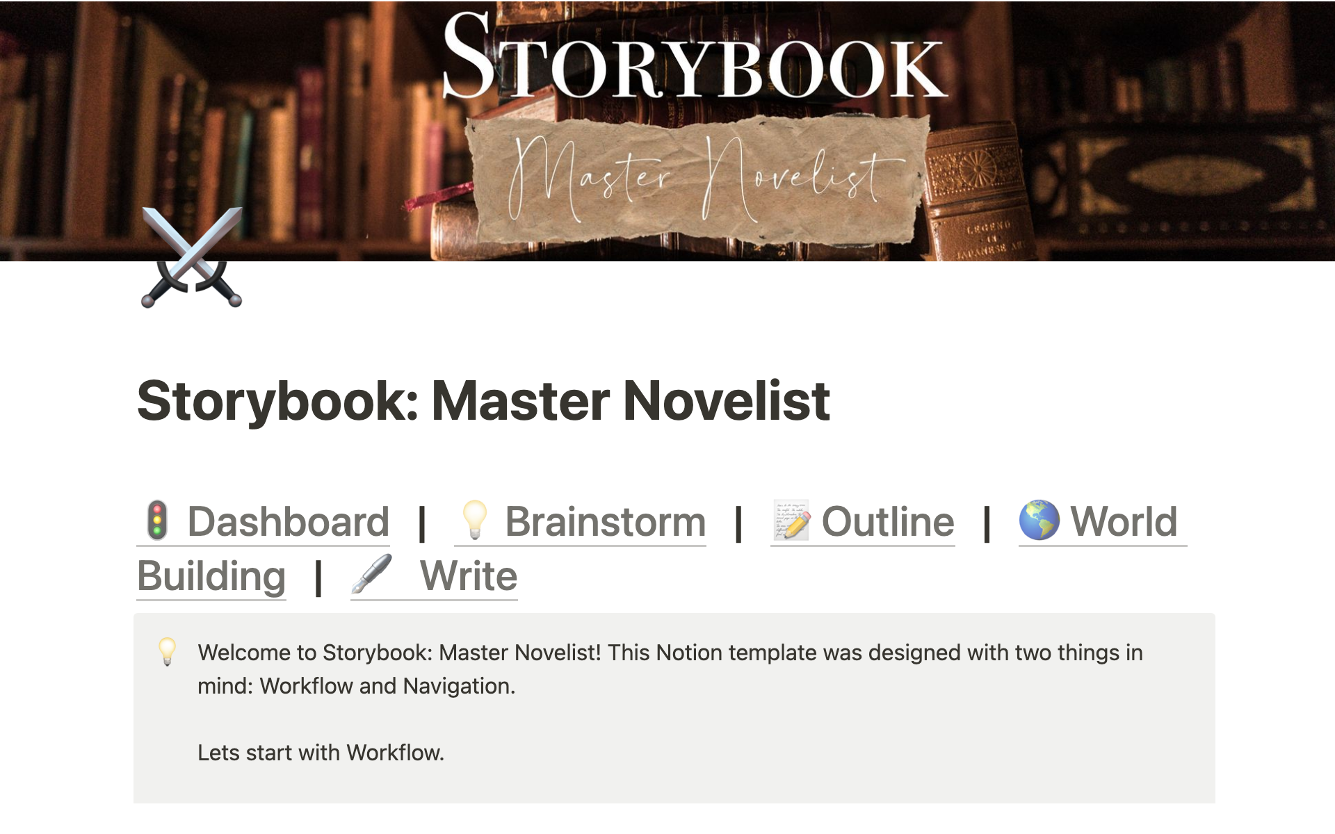 A template preview for Storybook: Master Novelist