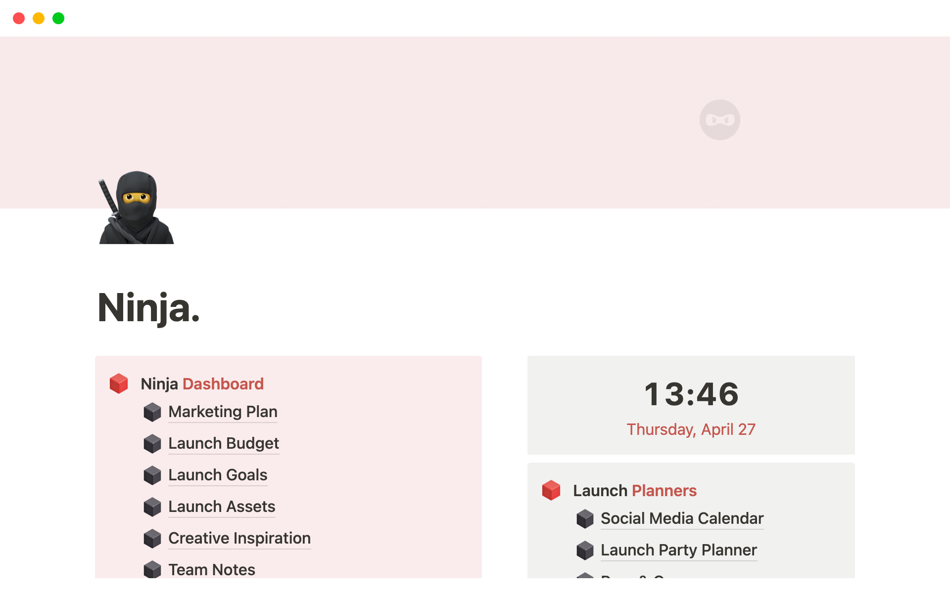 A template preview for Ninja Business Launch Planner