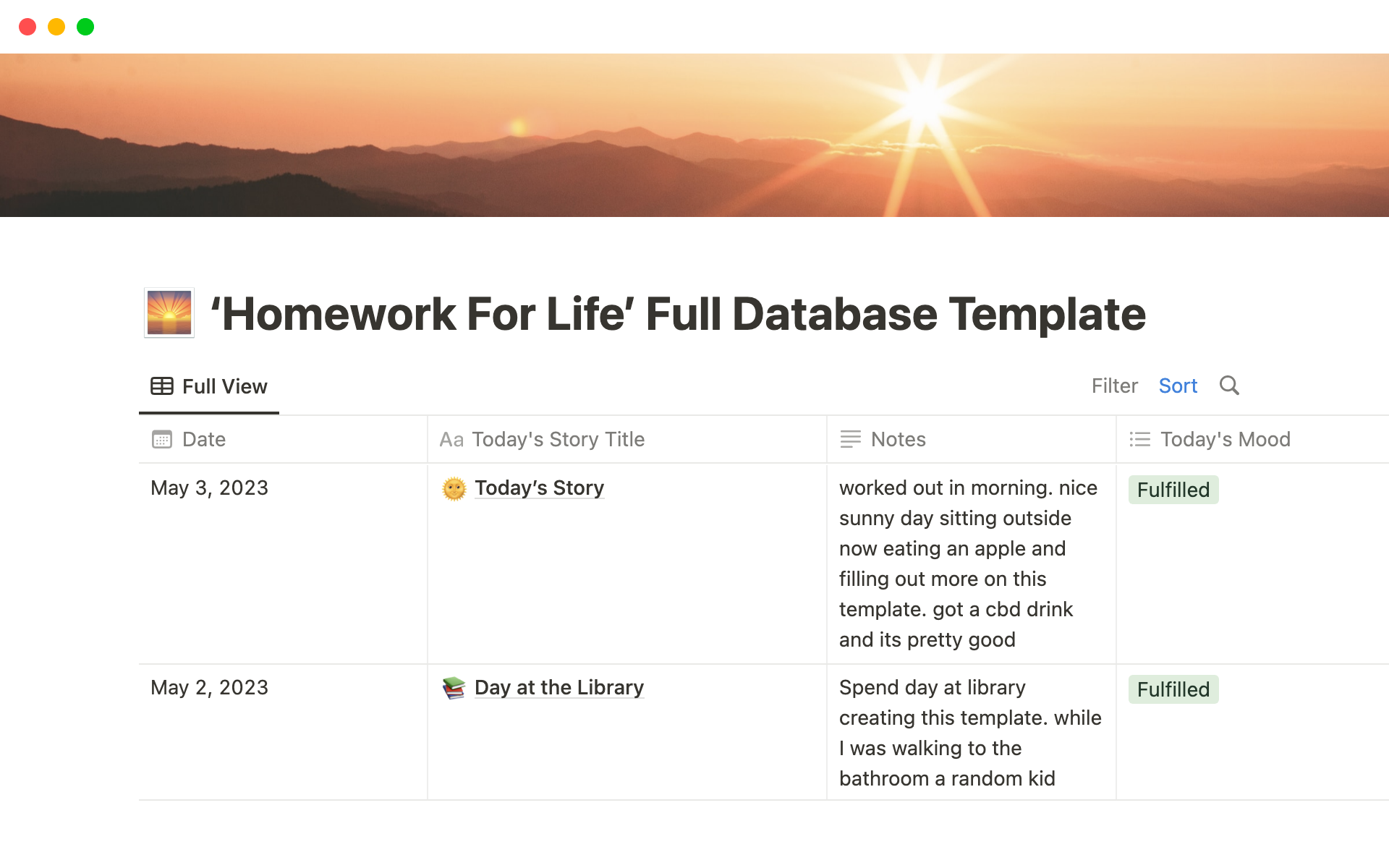 A template preview for Homework For Life Daily 5-Minute Journal