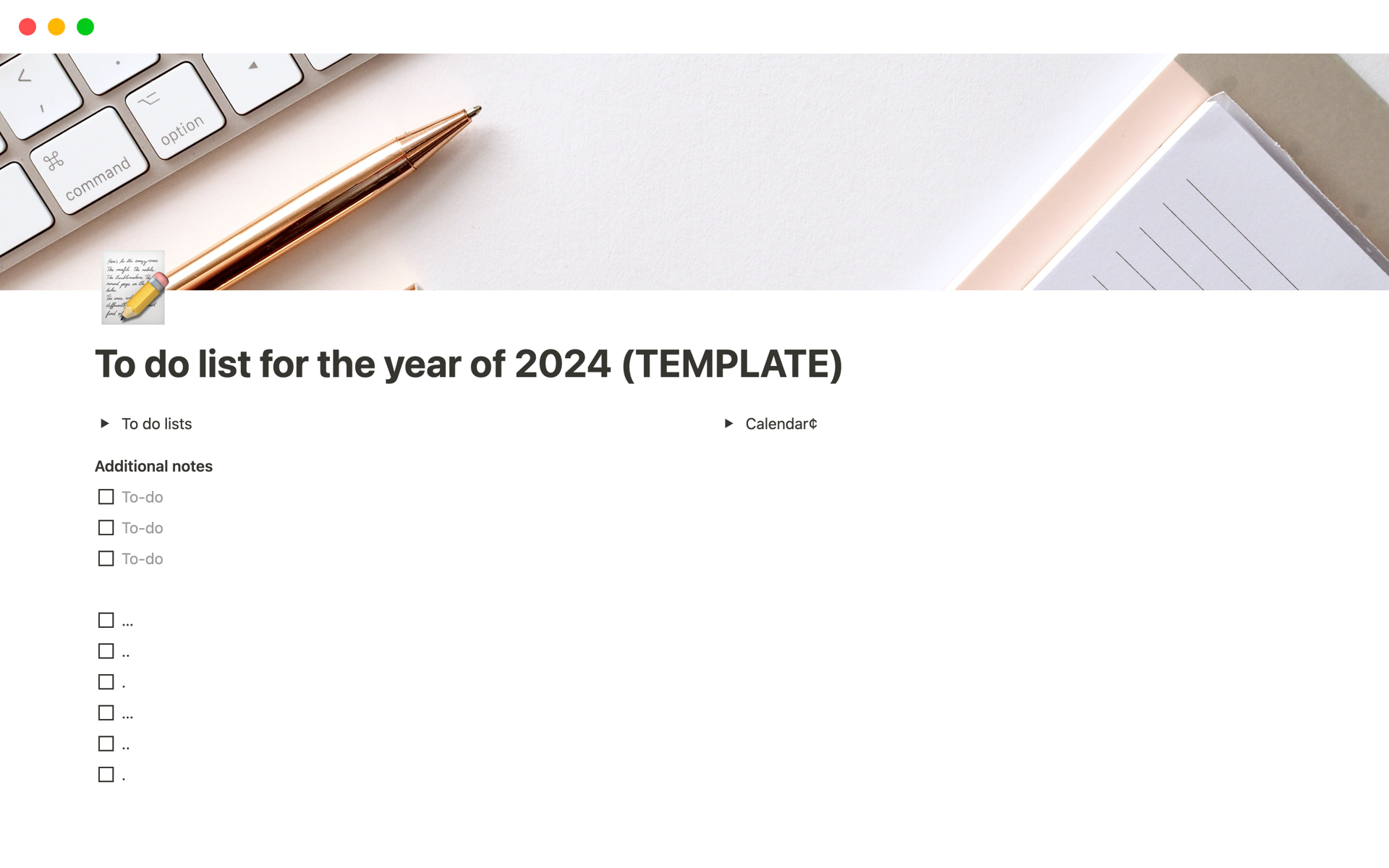 Aperçu du modèle de To do list for the year of 2024