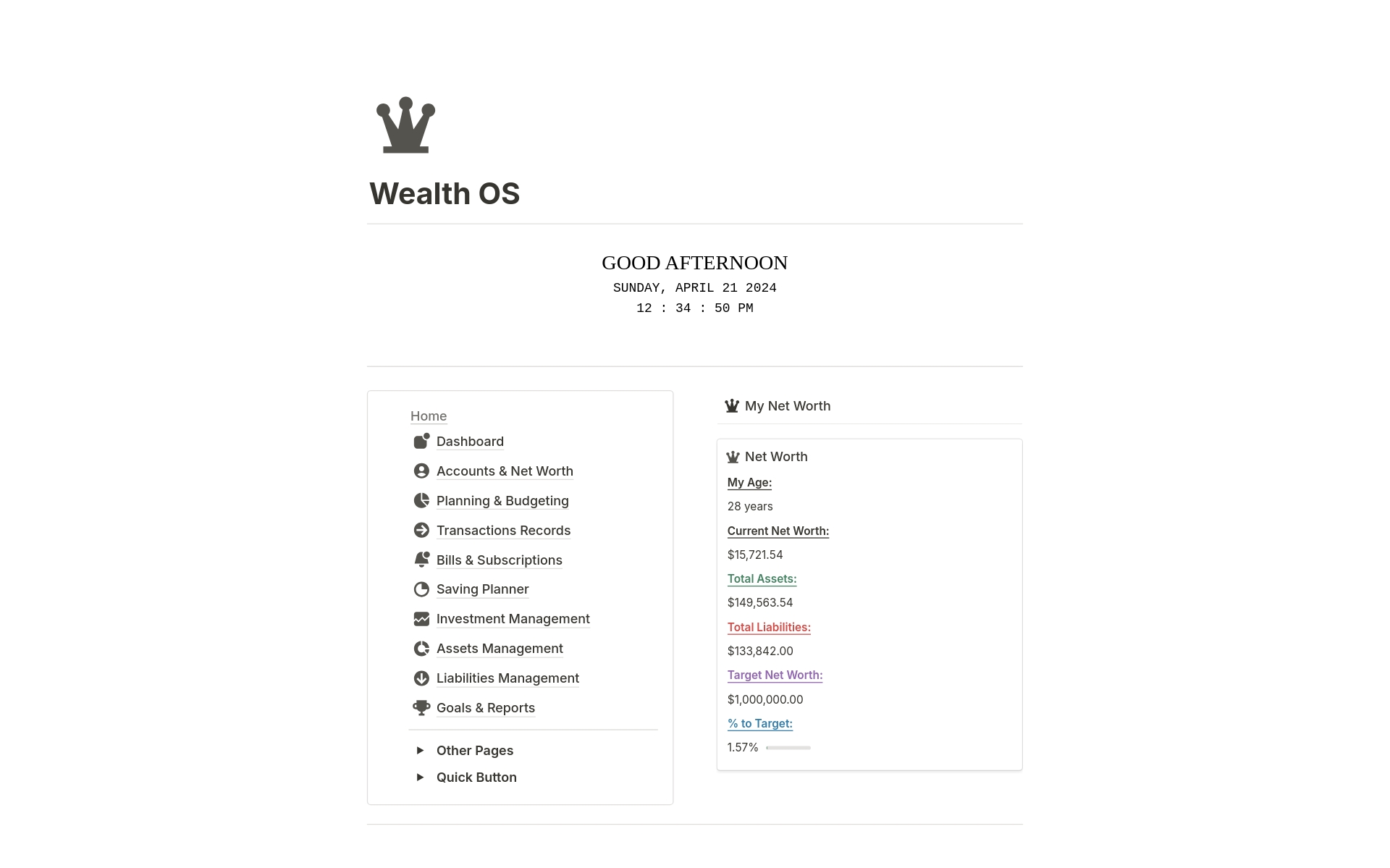 Vista previa de una plantilla para Wealth OS by Rosidssoy