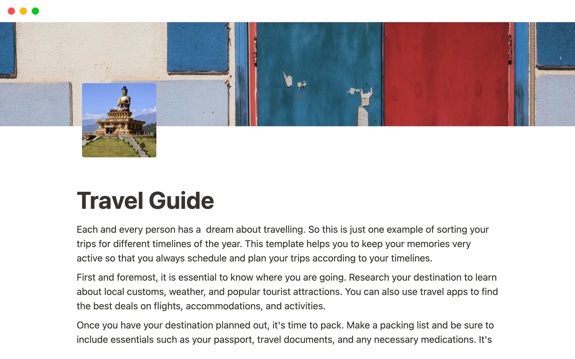 Aperçu du modèle de Travel Guide