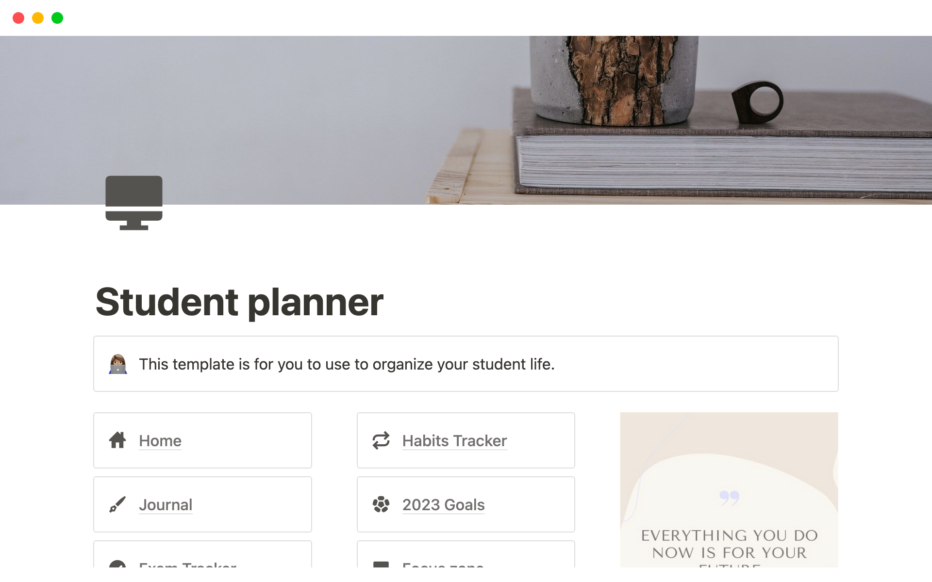 A template preview for Study organisation template