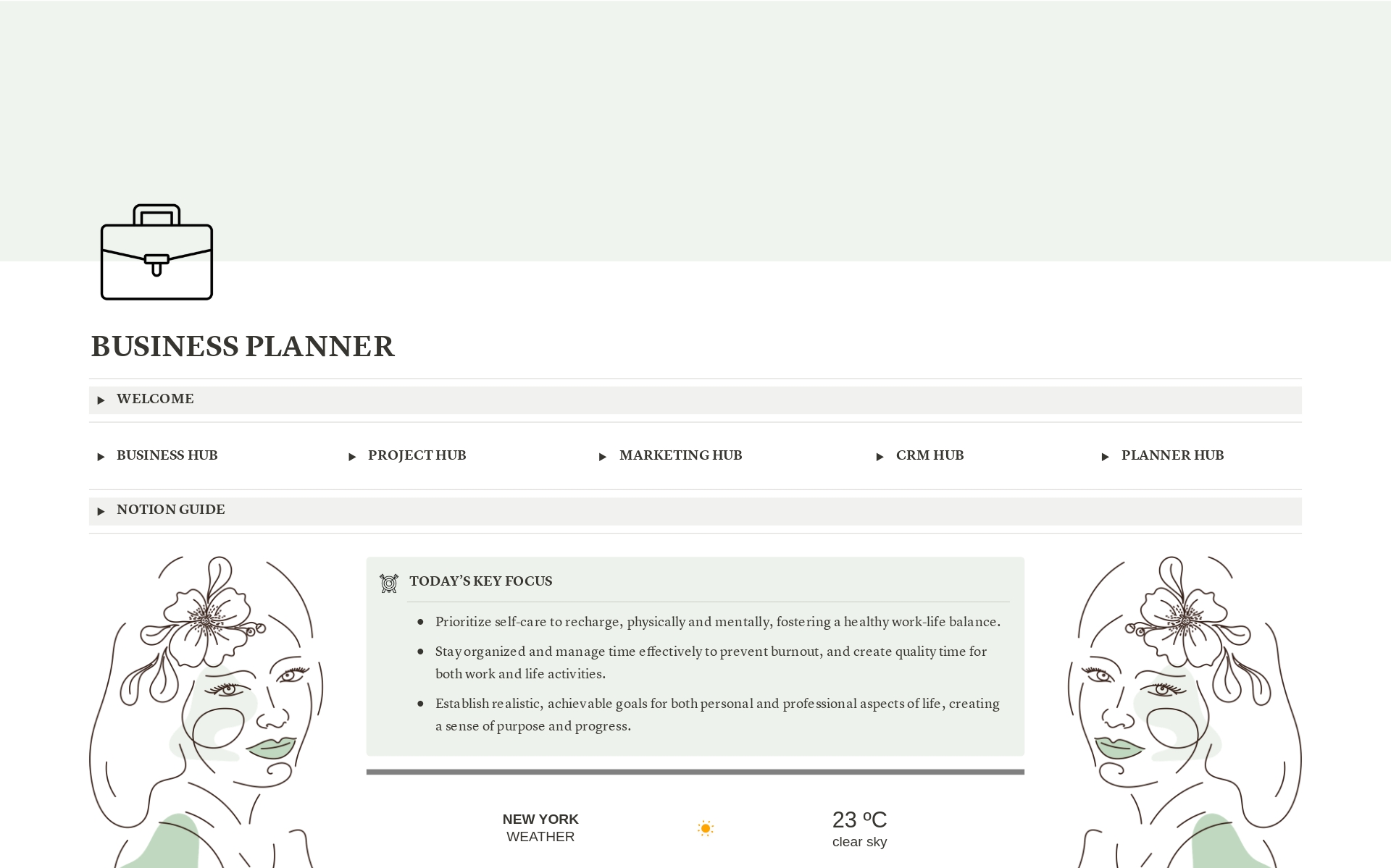 A template preview for Sage Green Business Planner
