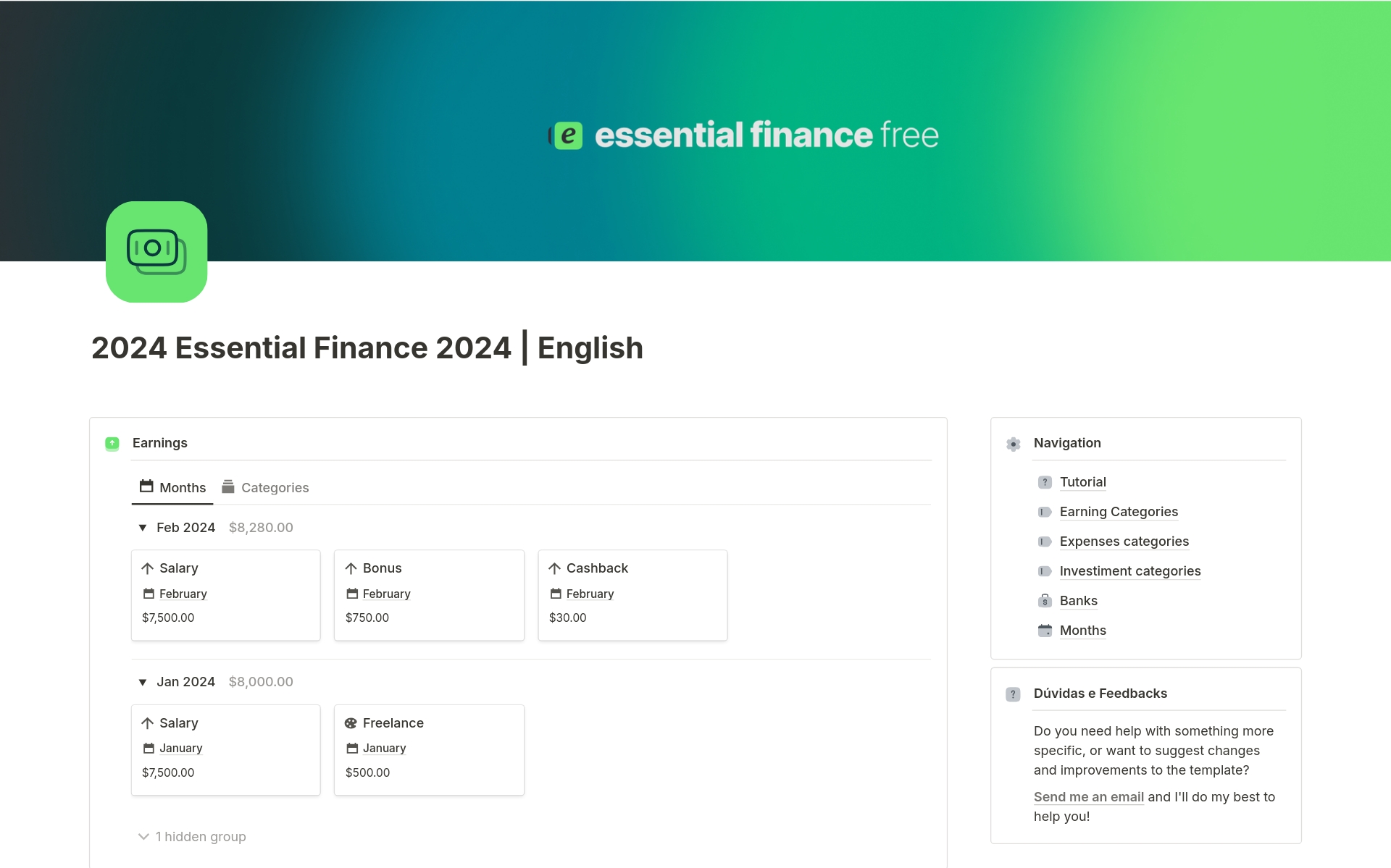 A template preview for 2024 Essential Finance