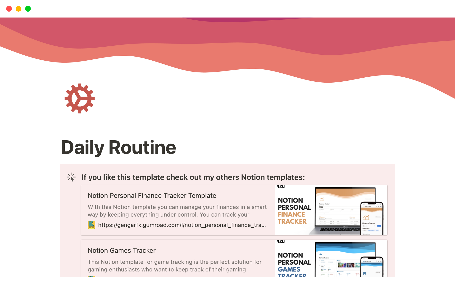 A template preview for Notion Daily Routine and Events Tracker