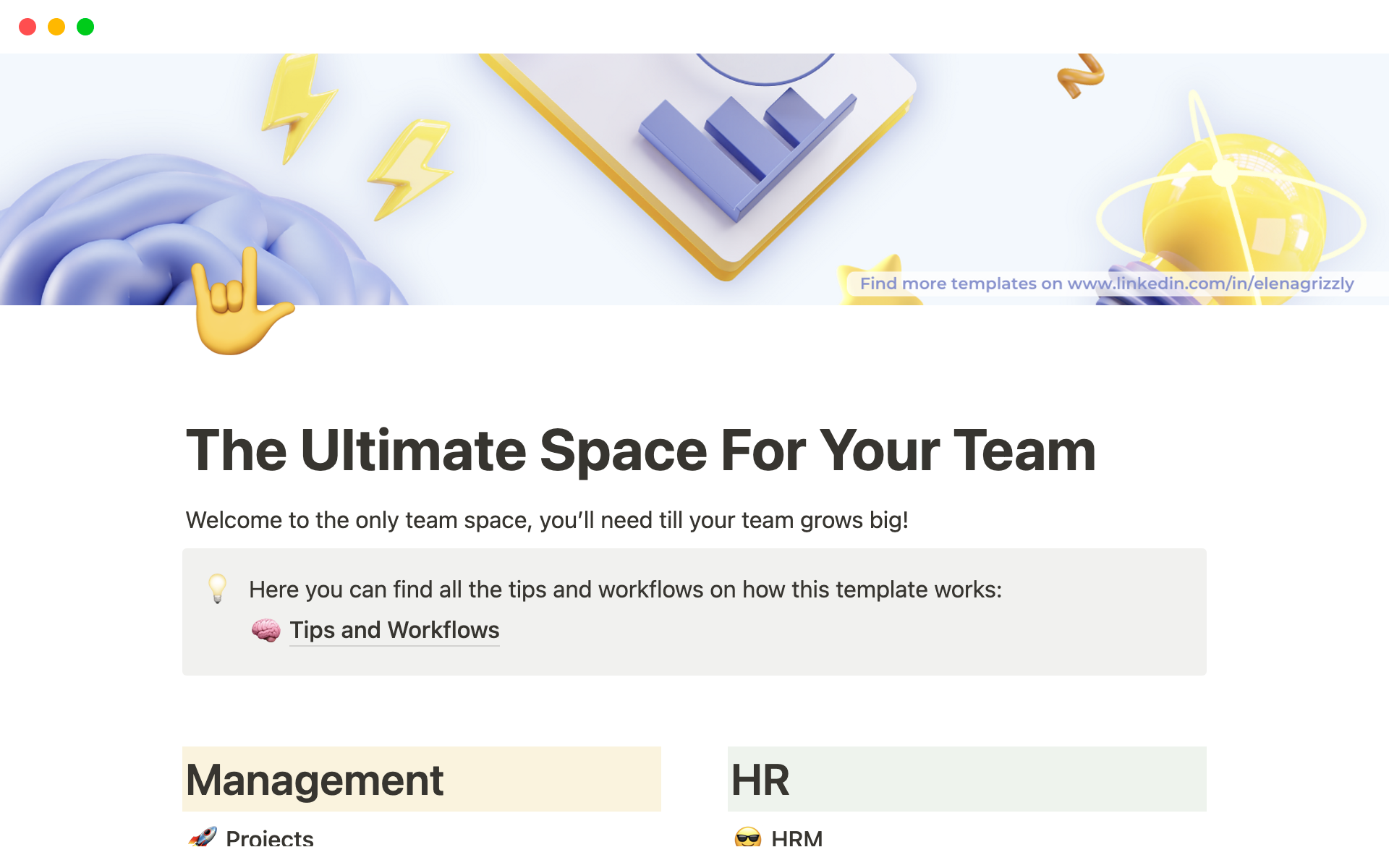 A template preview for All-in-one team workspace