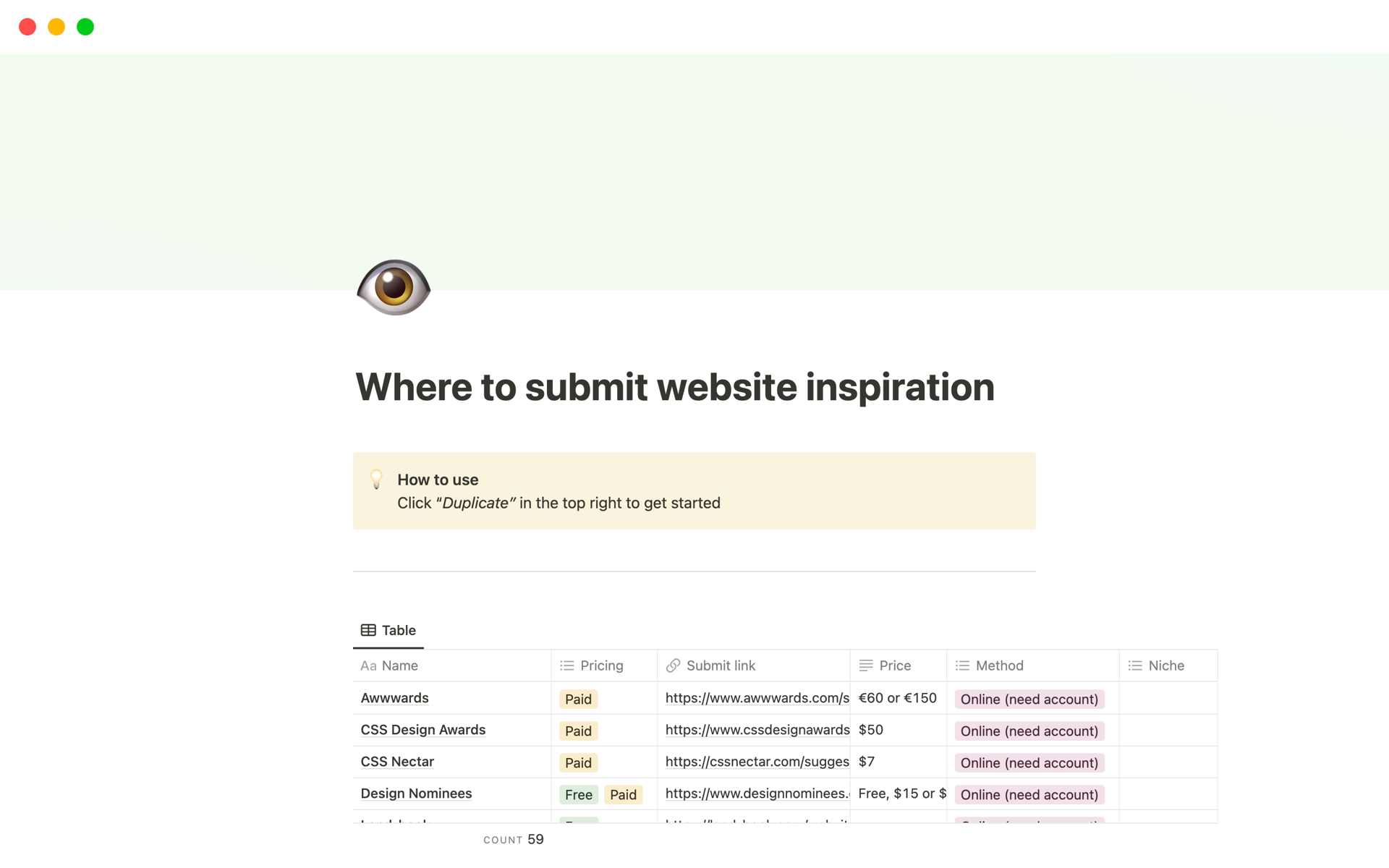 A template preview for Places to feature your website