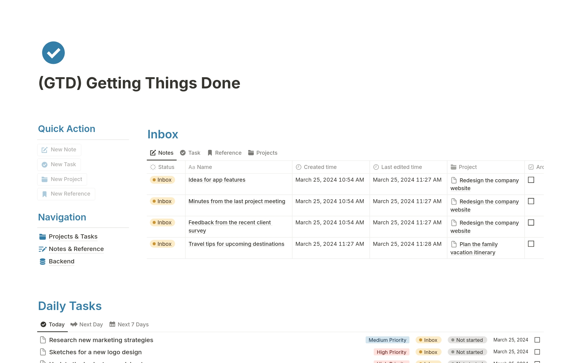 A template preview for (GTD) Getting Things Done 