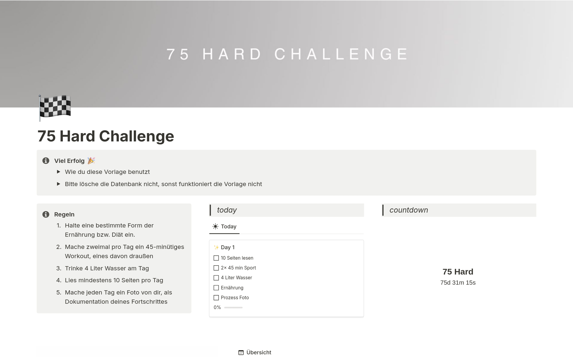 Eine Vorlagenvorschau für 75 Hard Challenge