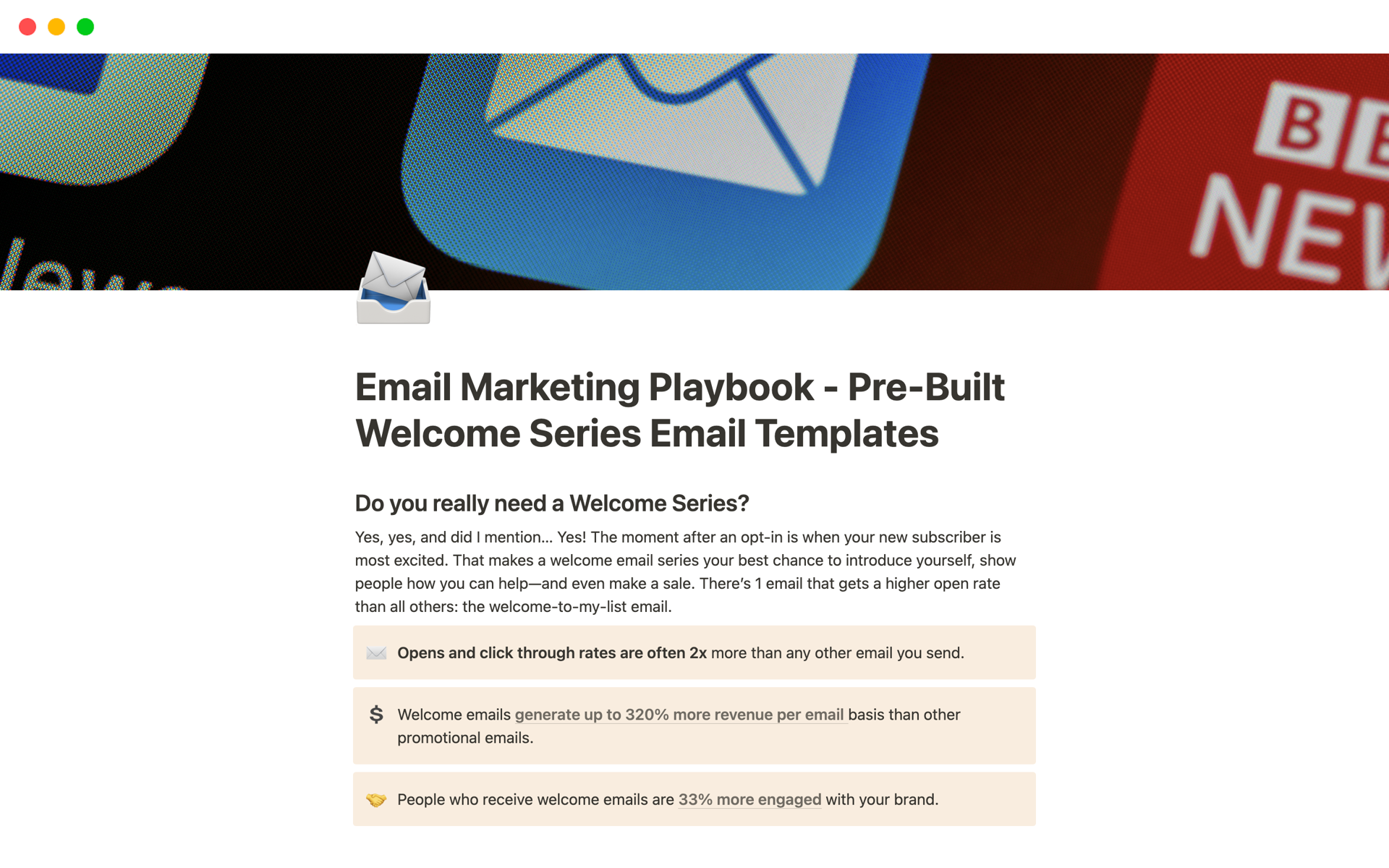 A template preview for Email Marketing Pre-Built Welcome Series