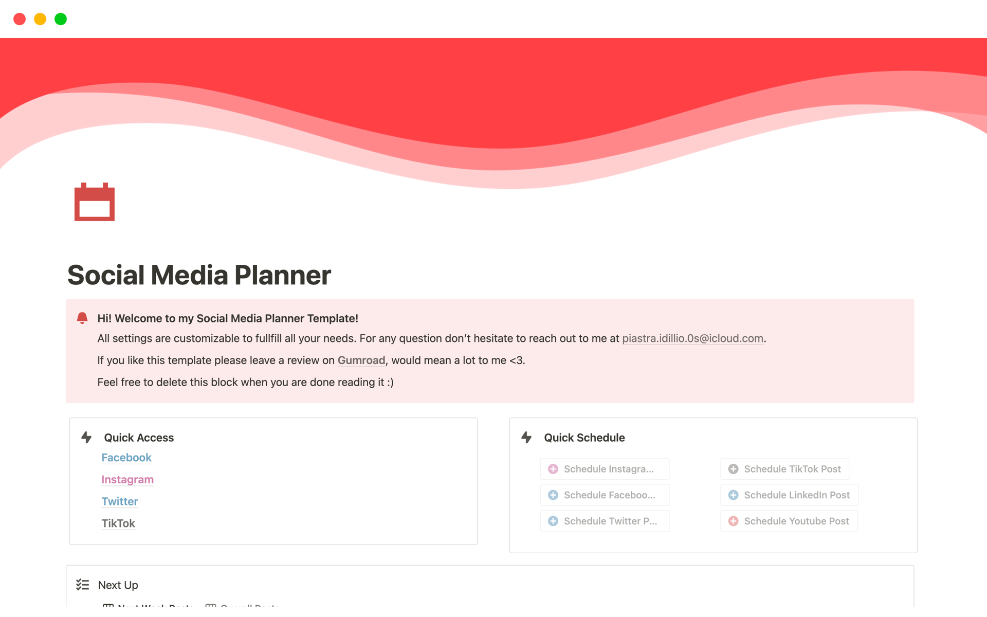 This template let you plan and organize your social media post schedule. 100% customizable in order to optimize your workflow and save you ton of time.