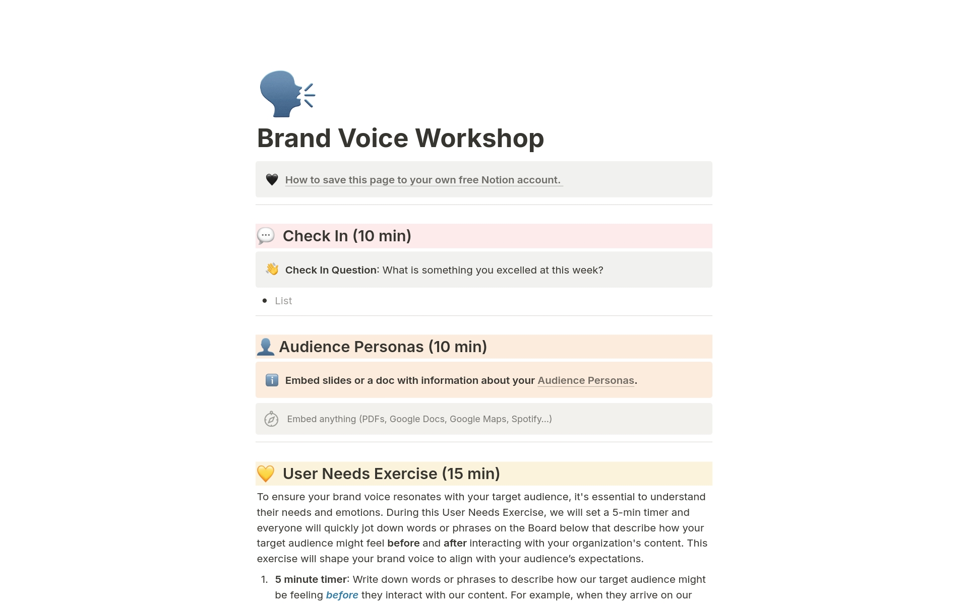 A template preview for Non-profit Brand Voice Workshop