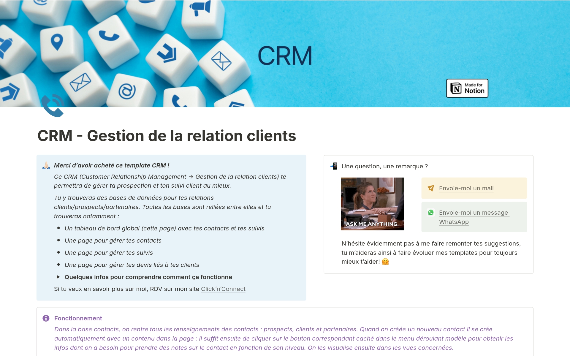 Ce CRM te permettra de gérer ta relation clients : suivi clients & prospects, devis et statistiques de prospection automatisées.
Un CRM complet !