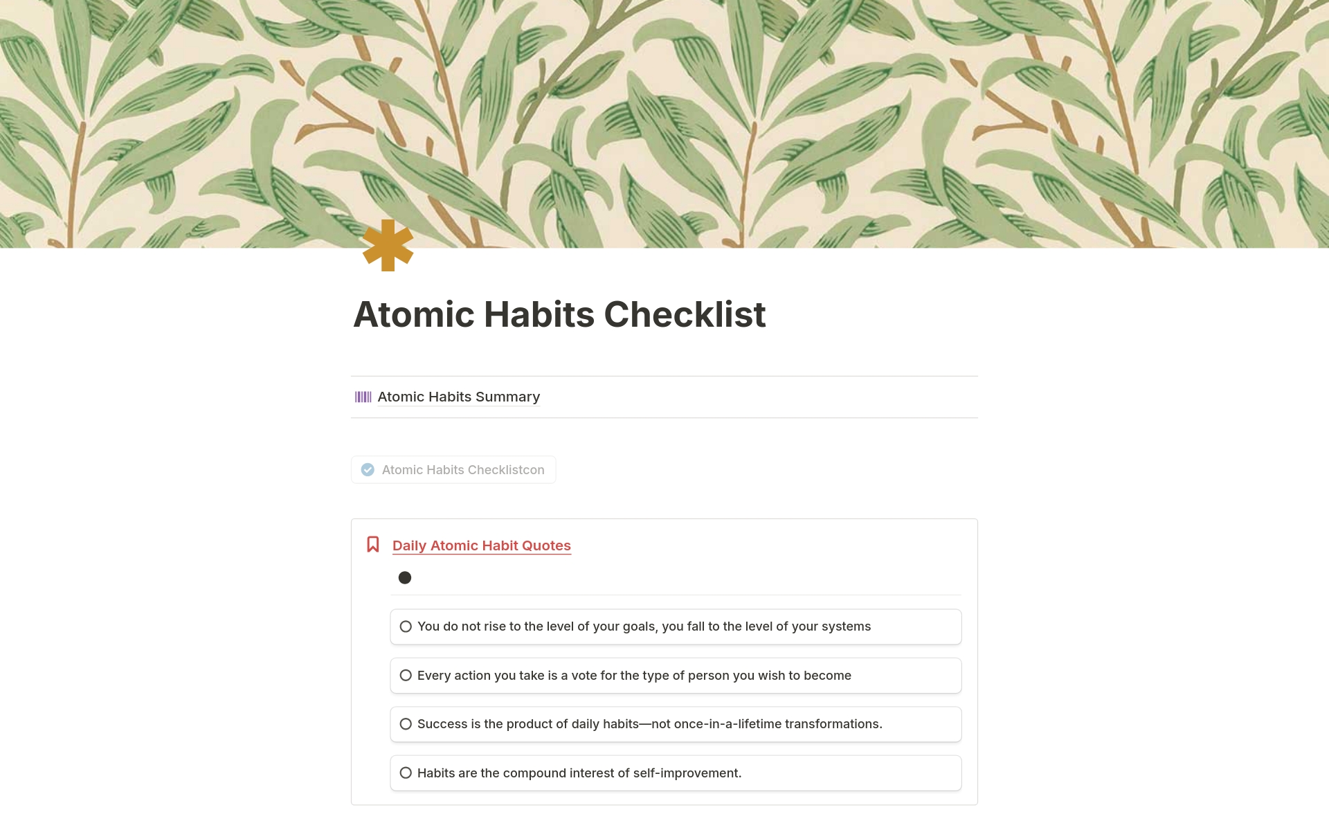 Atomic Habits Checklist Notion Template