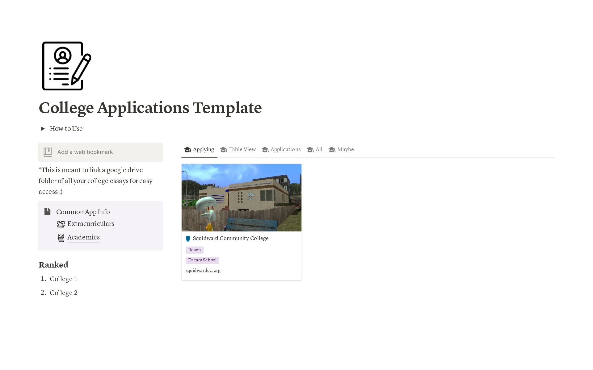 College Applications Template Template by Xavier H | Notion Marketplace