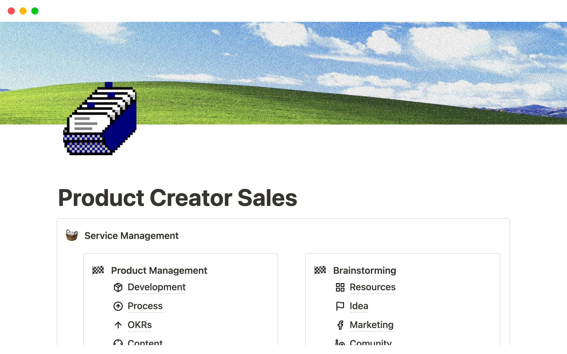 En förhandsgranskning av mallen för Product Creator Notion Dashboard