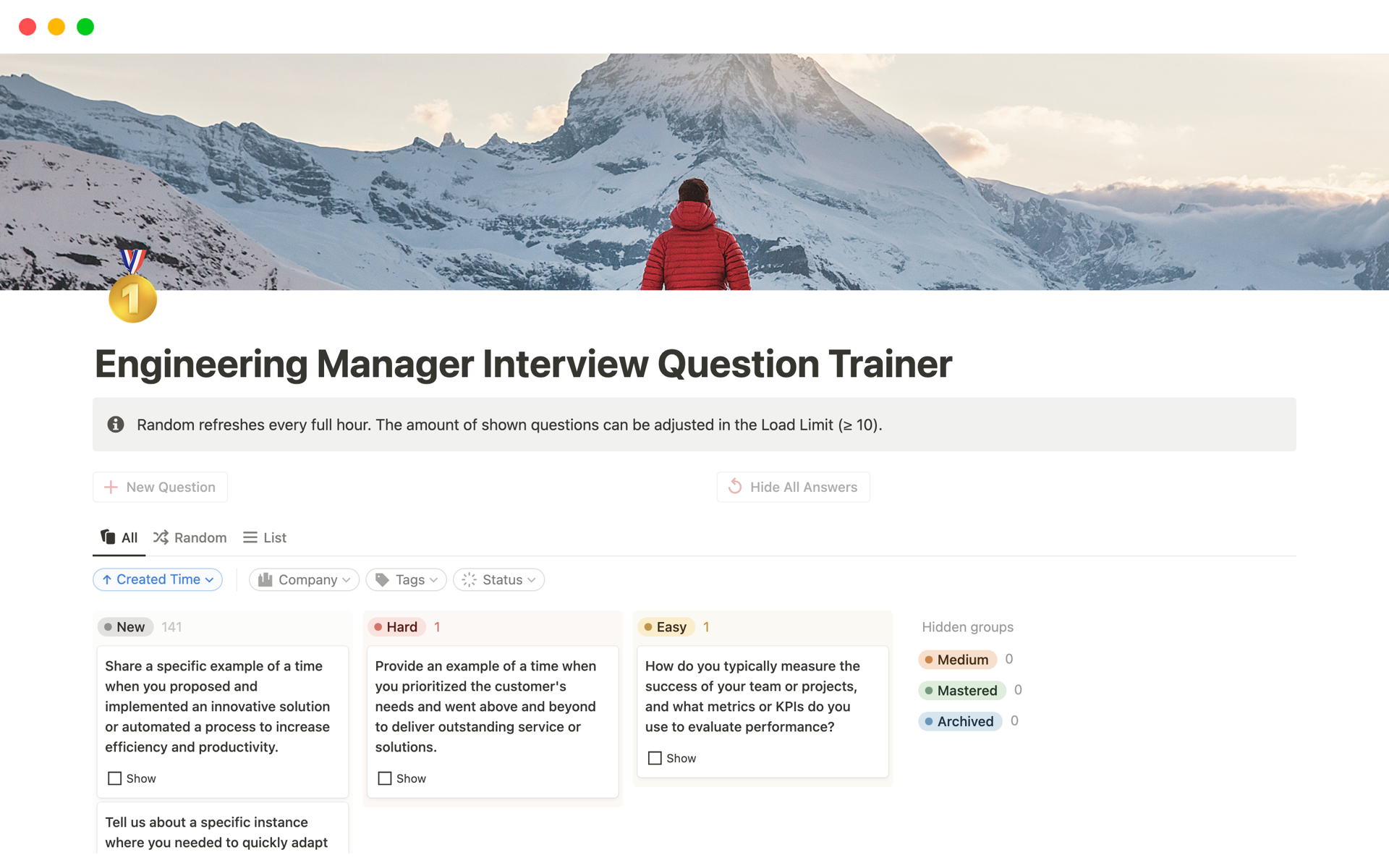 A template preview for Engineering Manager Interview Question Trainer