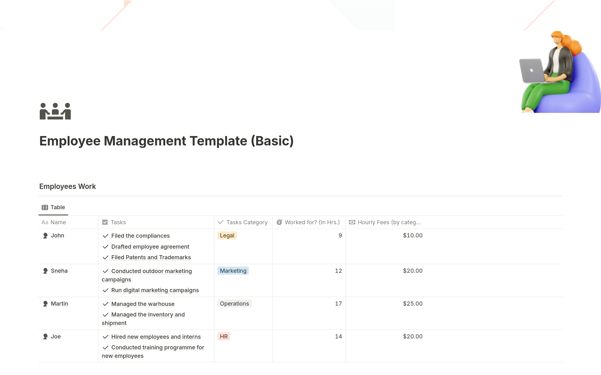 Vista previa de una plantilla para Employee Management System (Basic)