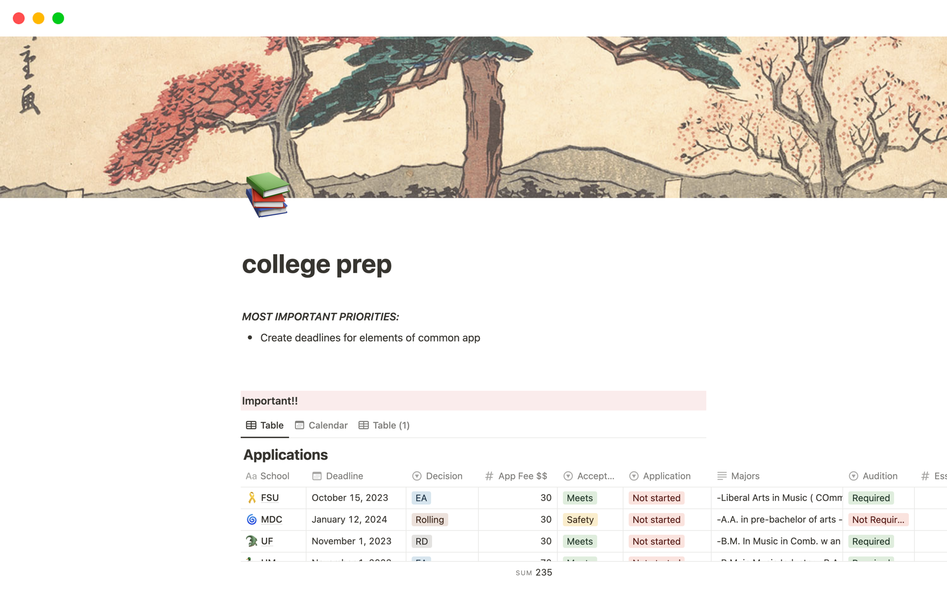 A template preview for college prep