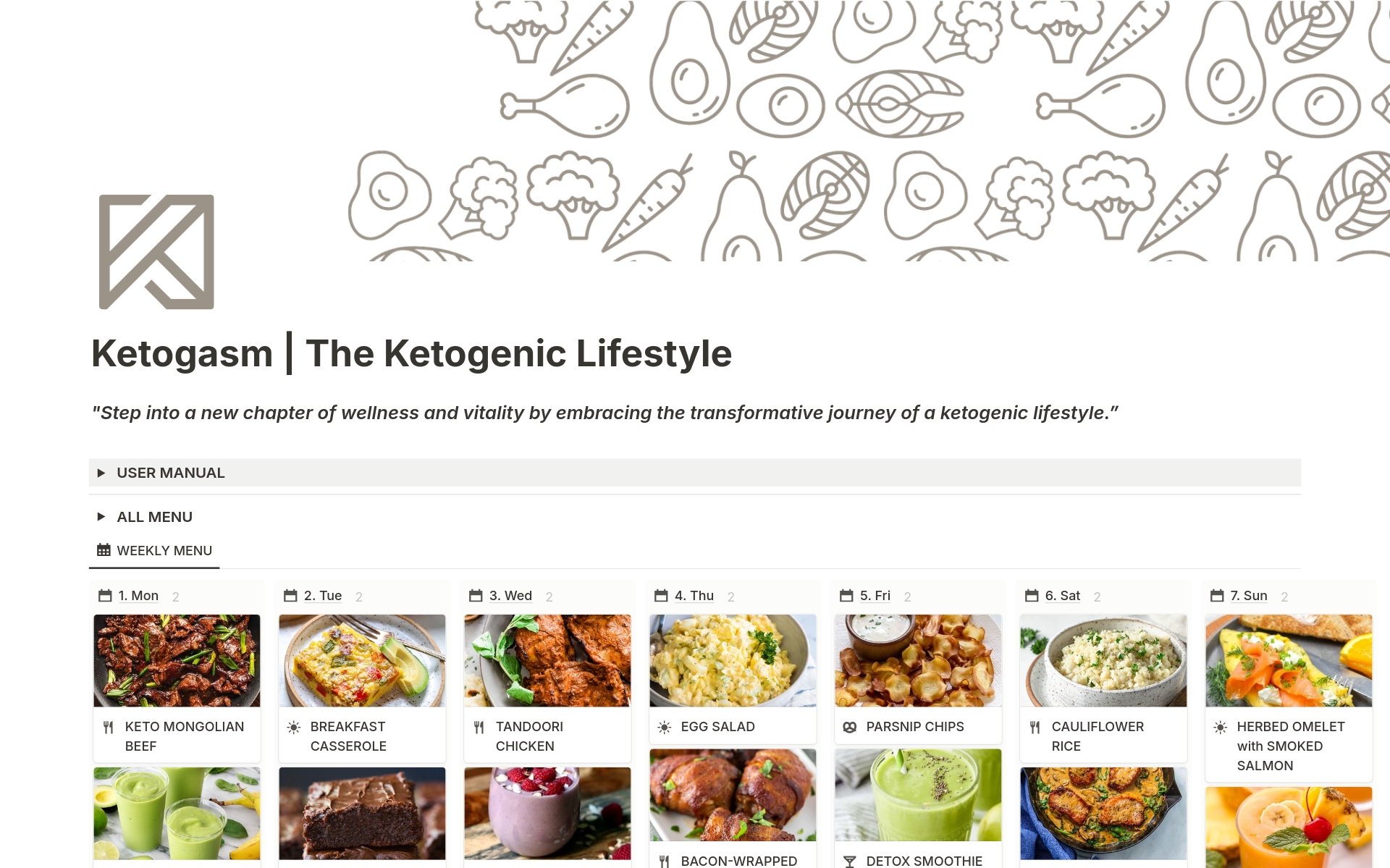 This Notion template empowers you to conquer your health goals with the Ketogenic lifestyle.