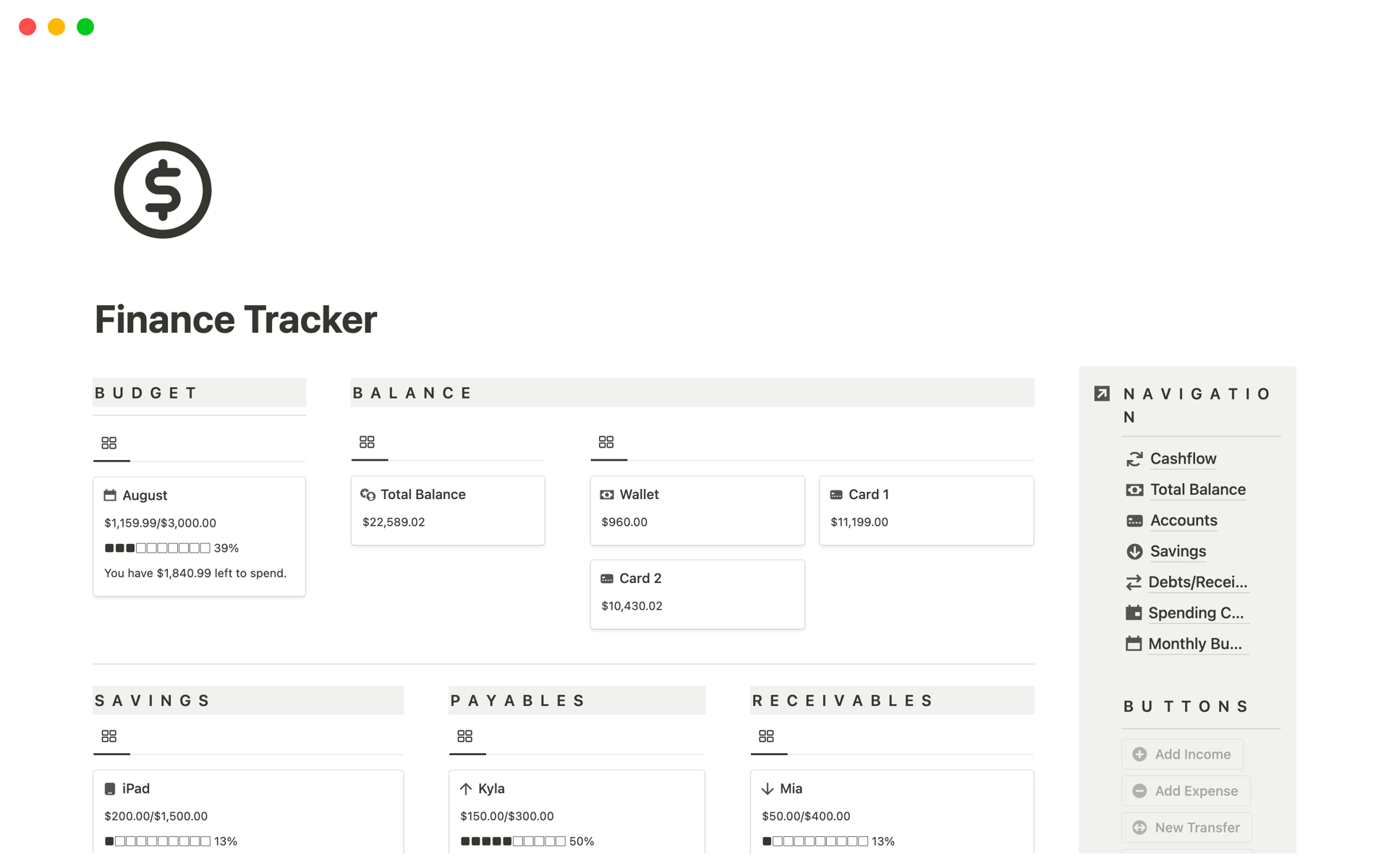 Finance Tracker Notion Template