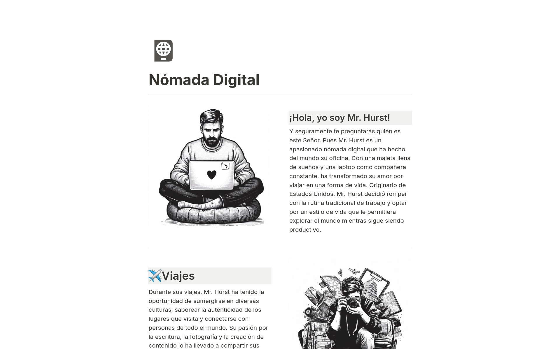En forhåndsvisning av mal for Nómada Digital