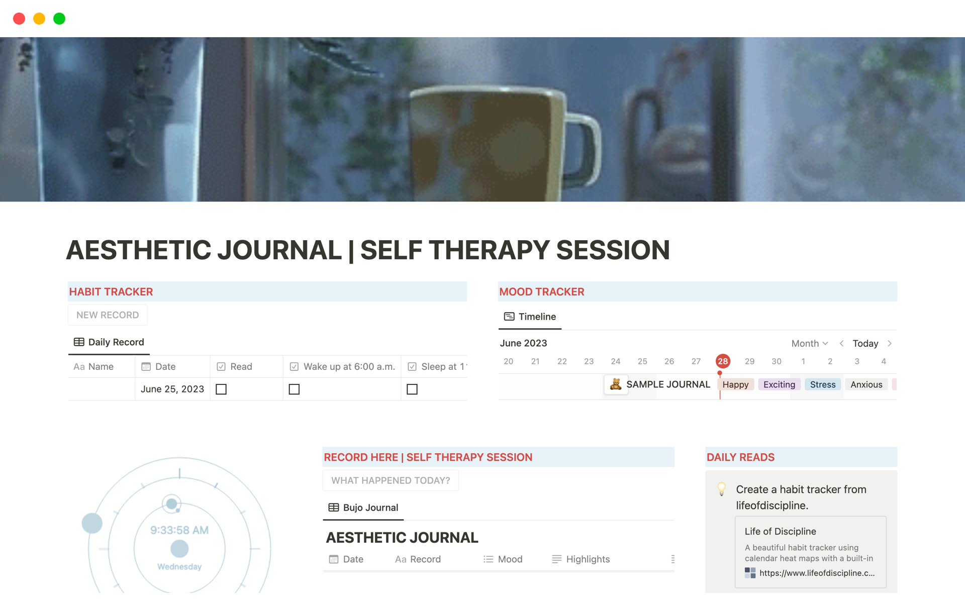 AESTHETIC JOURNAL SELF THERAPY SESSION Notion Template