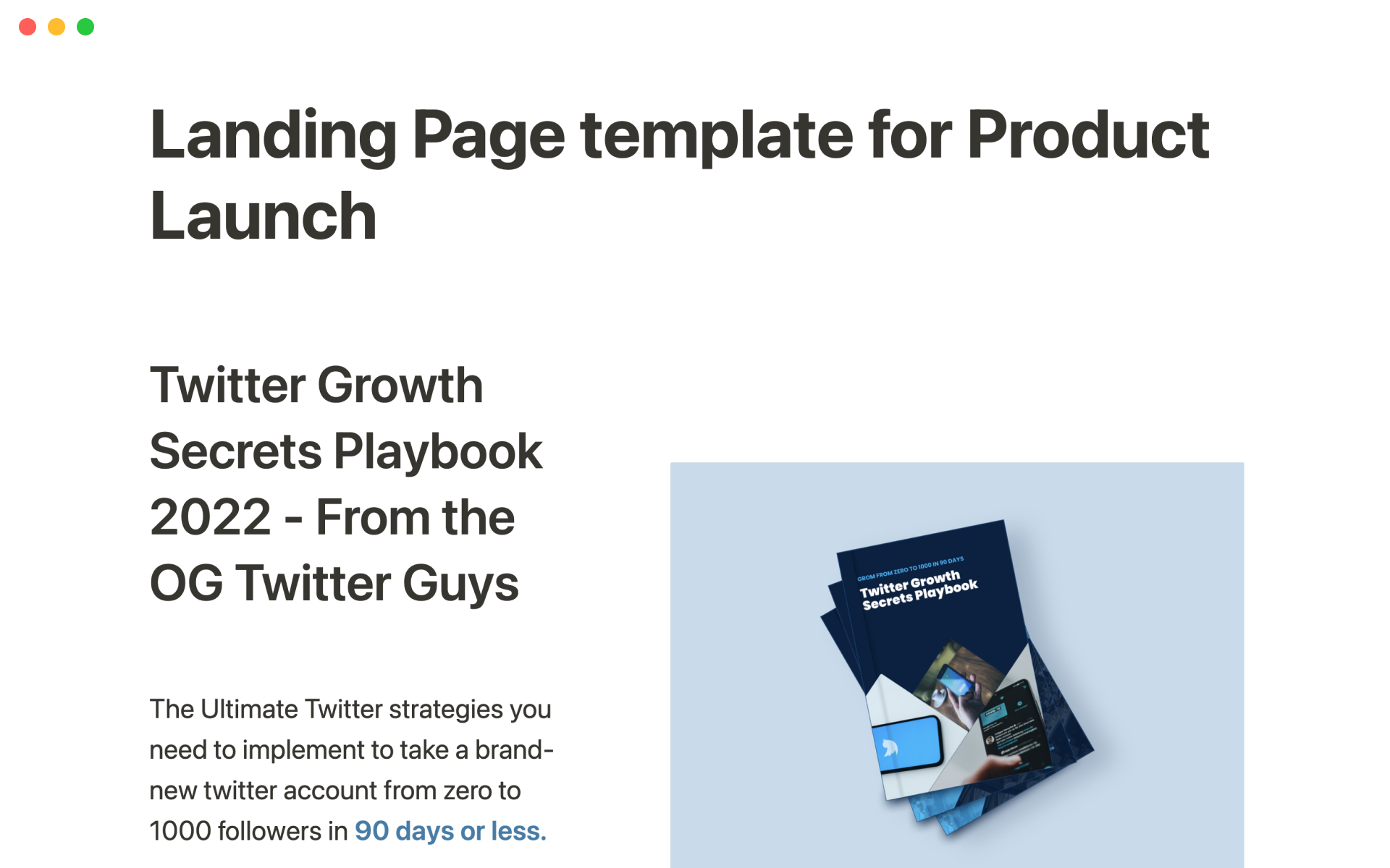 A template preview for Product launch landing page