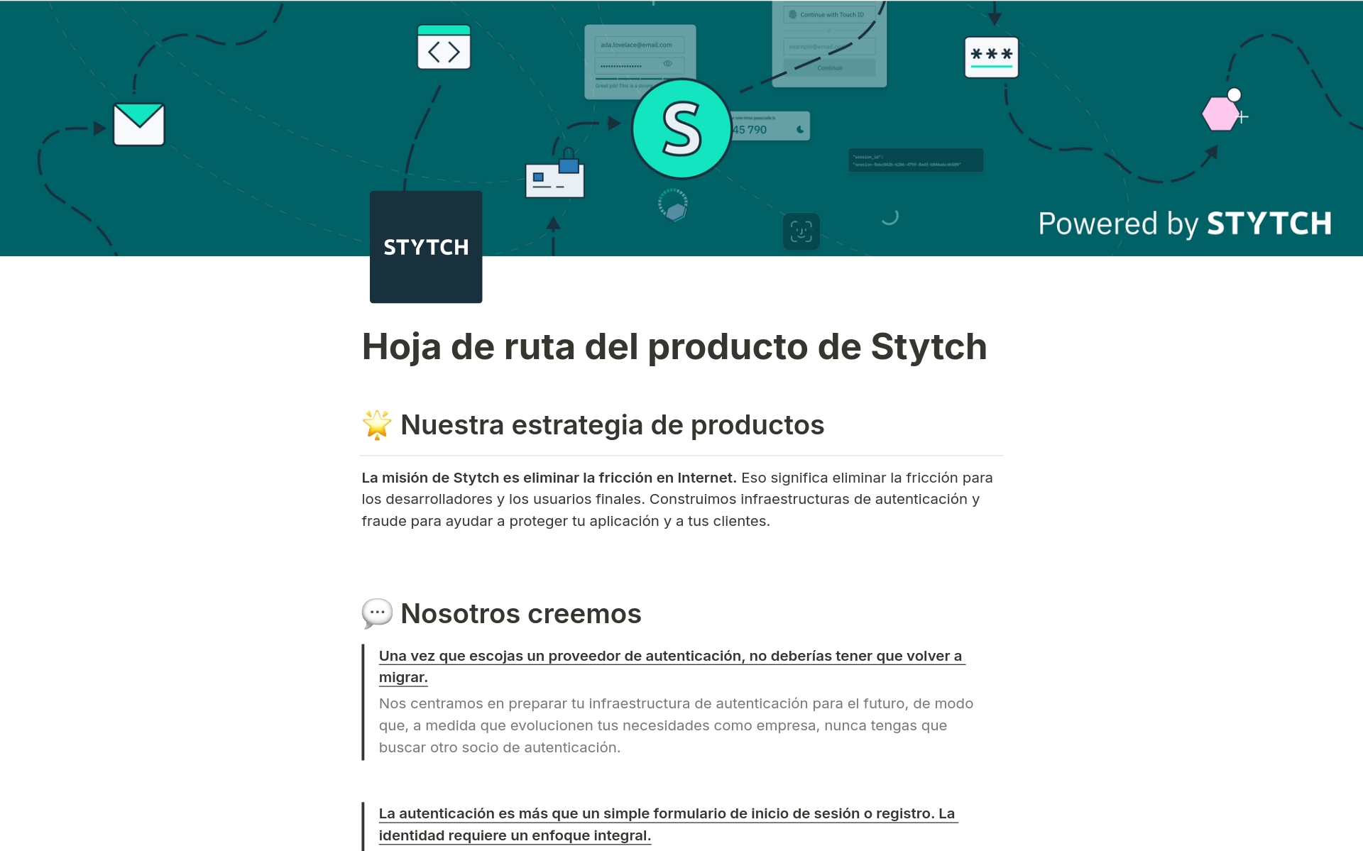 Vista previa de una plantilla para Hoja de ruta del producto de Stytch