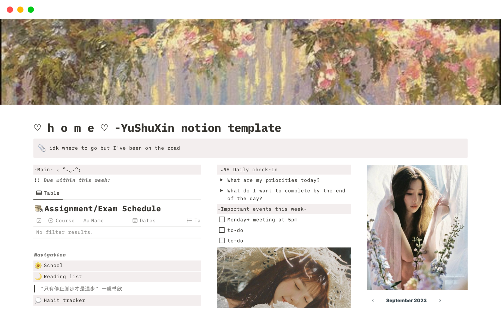 A template preview for Yu Shuxin Esther Yu themed template for students