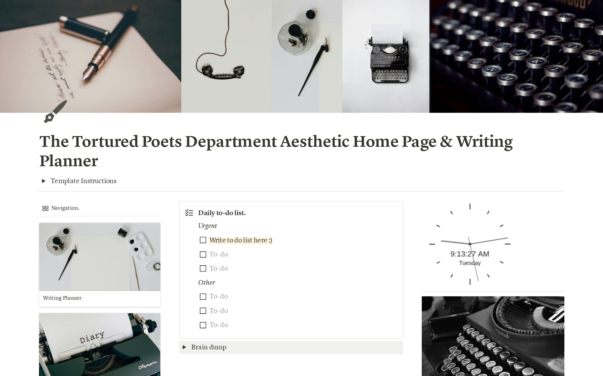 A template preview for The Tortured Poets Department Aesthetic Home Page