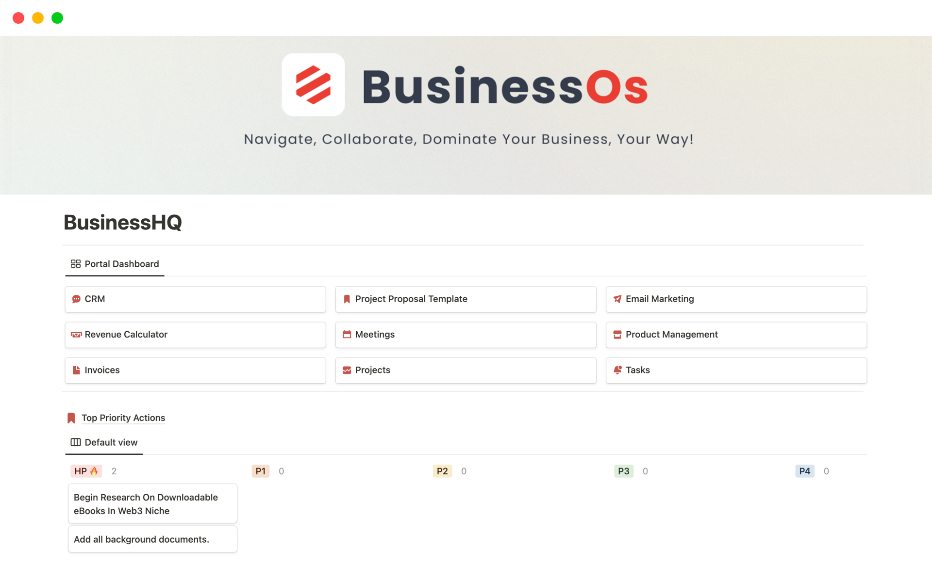 Vista previa de plantilla para Business Management Hub