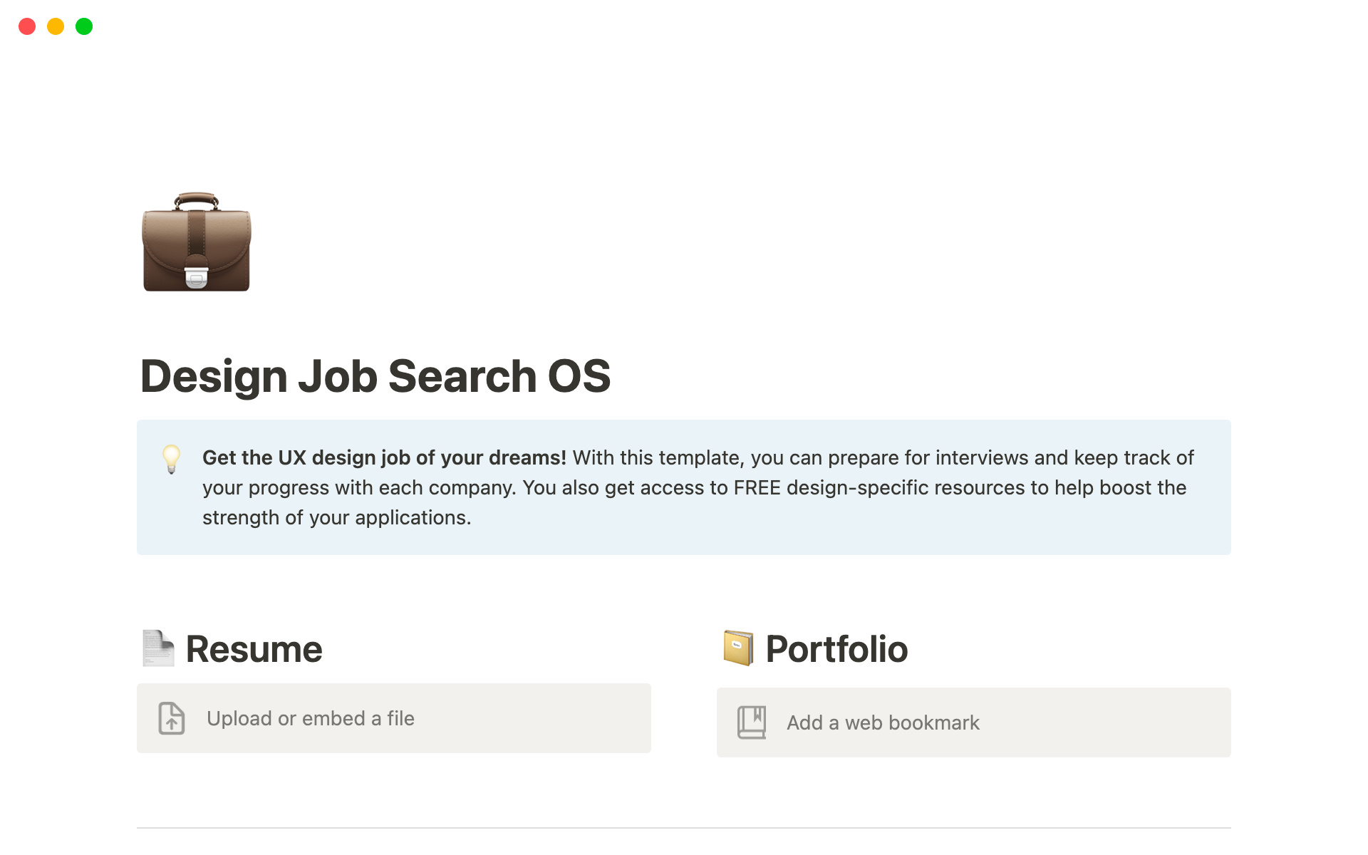 A template preview for Design Job Search OS