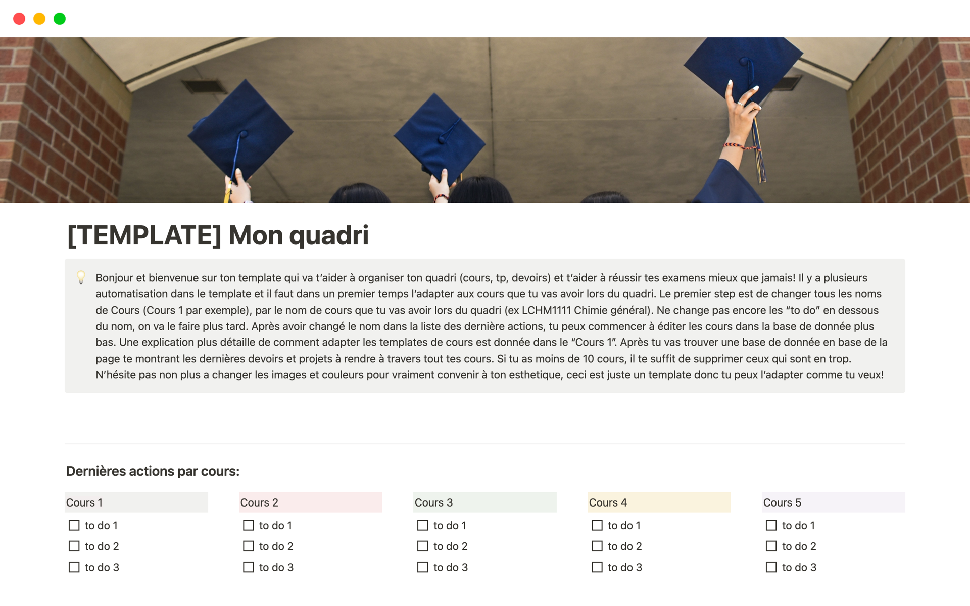 Eine Vorlagenvorschau für [TEMPLATE] Mon quadri Univeristé/Haute école