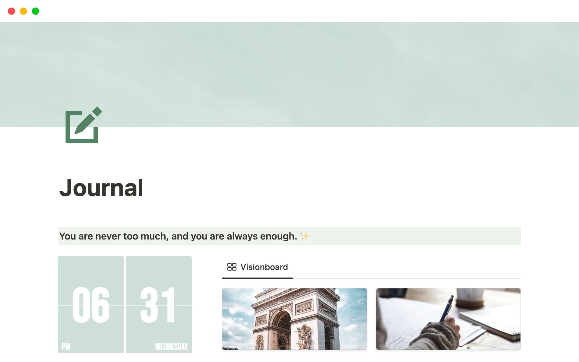 A template preview for Journal Notion Template
