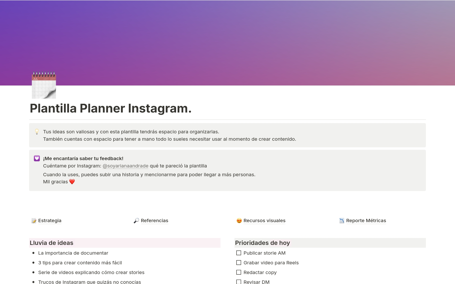 Vista previa de plantilla para Planner Contenidos Instagram 