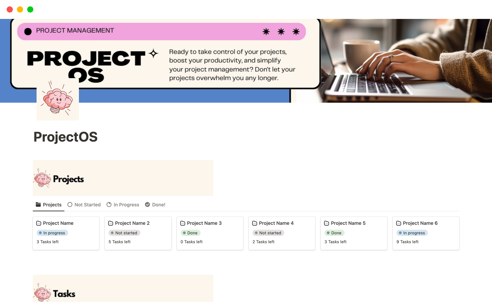 Eine Vorlagenvorschau für ProjectOS