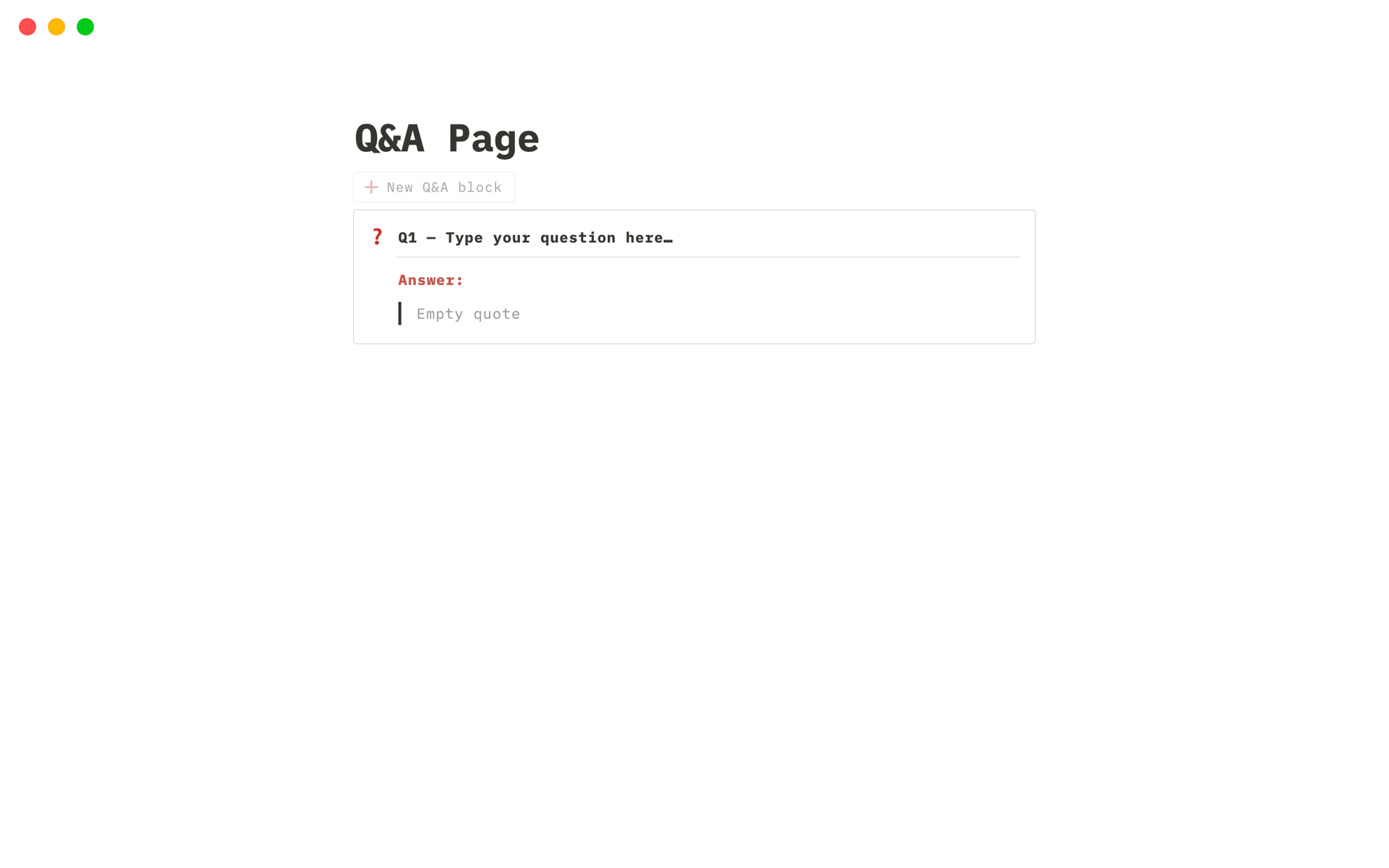 A template preview for Q&A Page