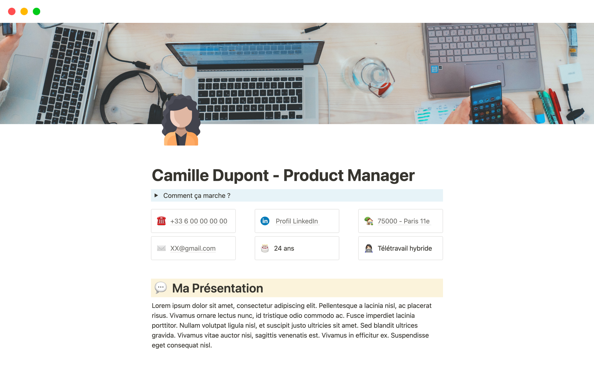 Uma prévia do modelo para CV - Product Manager - Français